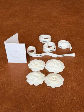 Authentic Chanel Ribbons, Camellia Flowers & Envelope